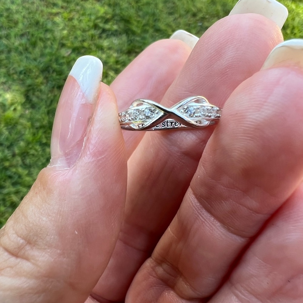 Sterling Silver Figure 8 Cubic Zirconia Ring with Inscription…I Chose Strength… - Picture 12 of 17
